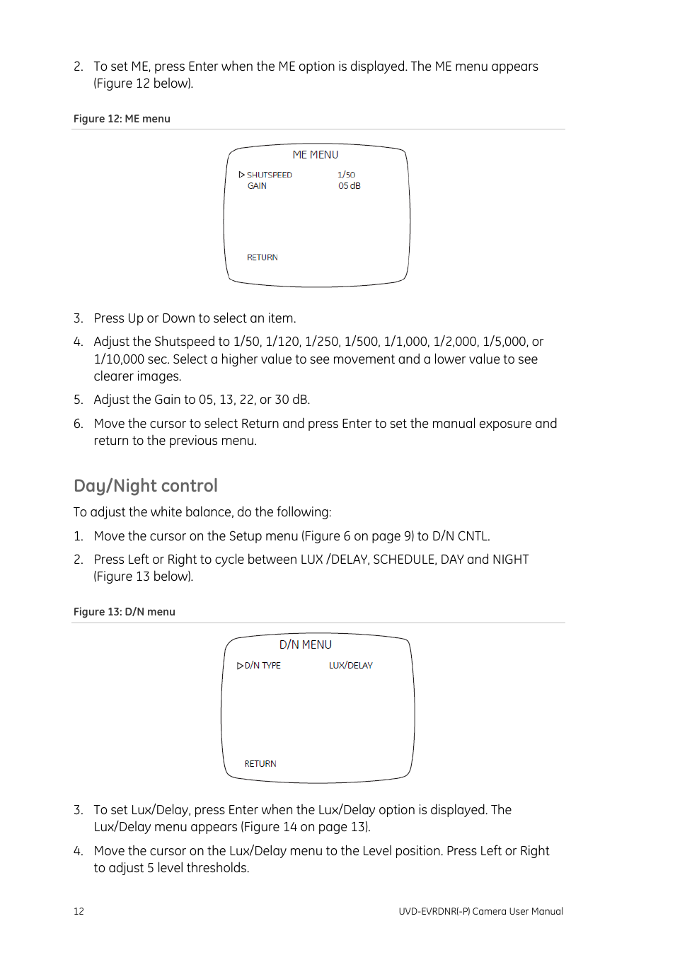 Day/night control, Day/night control 12 | Interlogix UVD-EVRDNR User Manual | Page 14 / 20