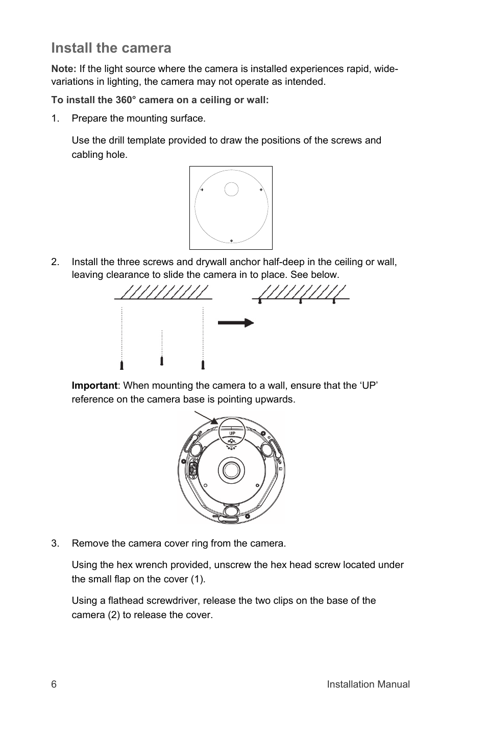 Install the camera | Interlogix TruVision 360° Installation Manual User Manual | Page 8 / 16