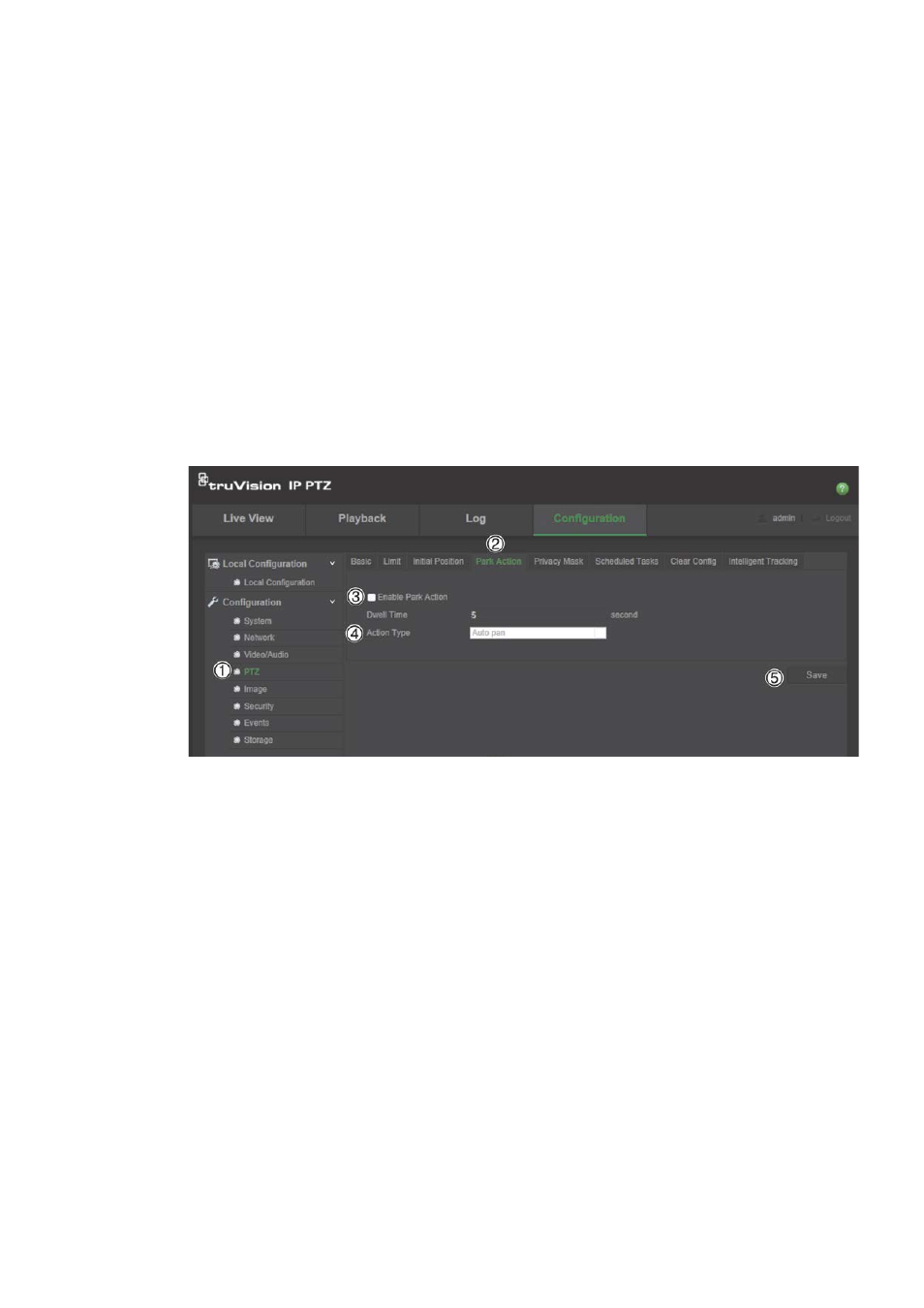 Park actions, Privacy masks | Interlogix TruVision IP Megapixel PTZ Configuration Manual User Manual | Page 33 / 68