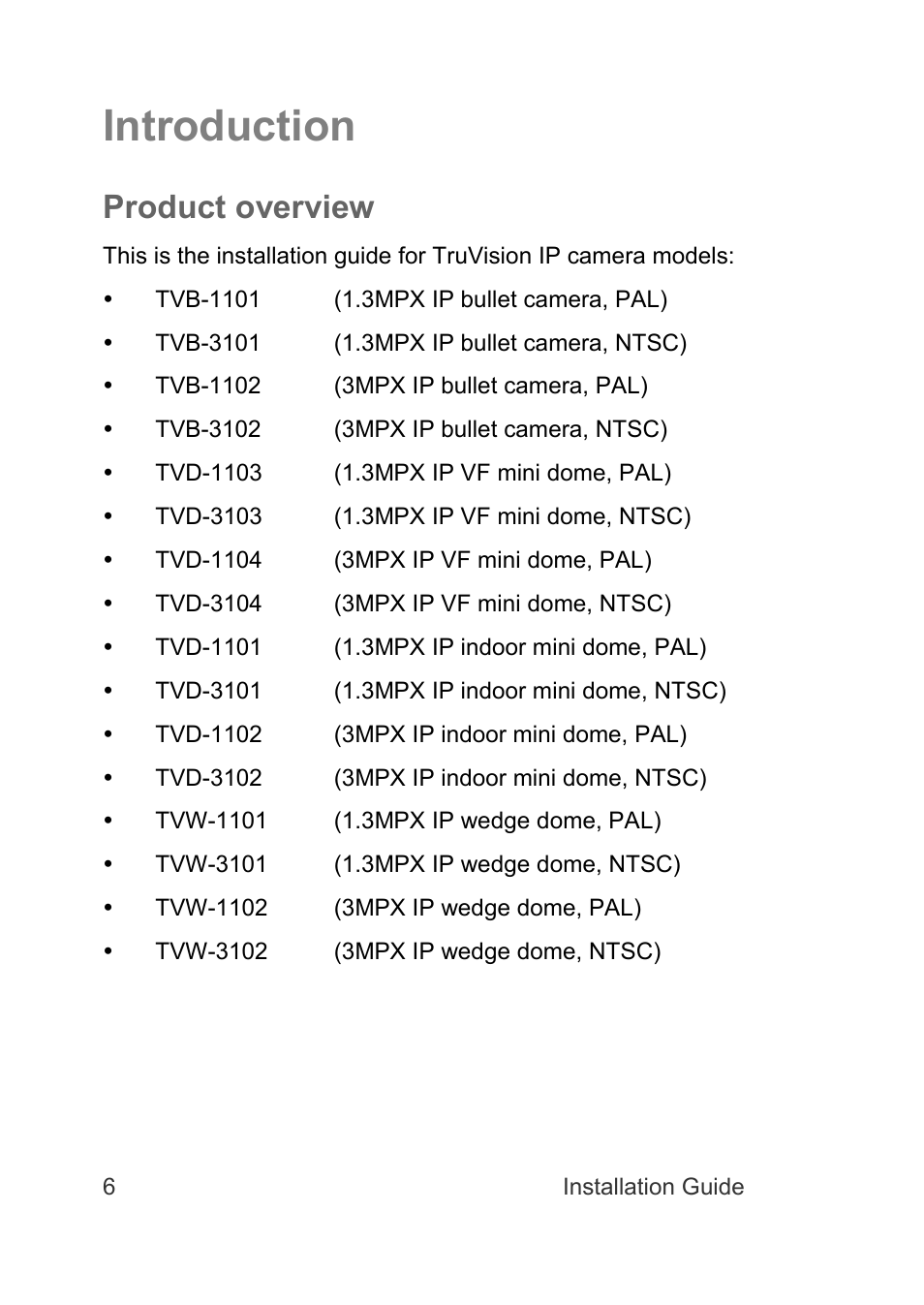 Introduction, Product overview | Interlogix TruVision IP Camera Installation Guide User Manual | Page 6 / 28