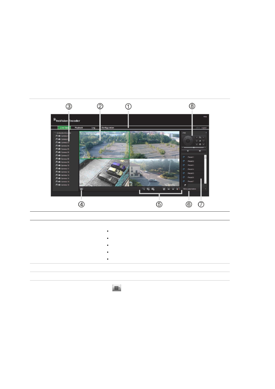 Live view 10, Description of live view 10, Live view | Description of live view | Interlogix TVE Series User Manual | Page 14 / 50