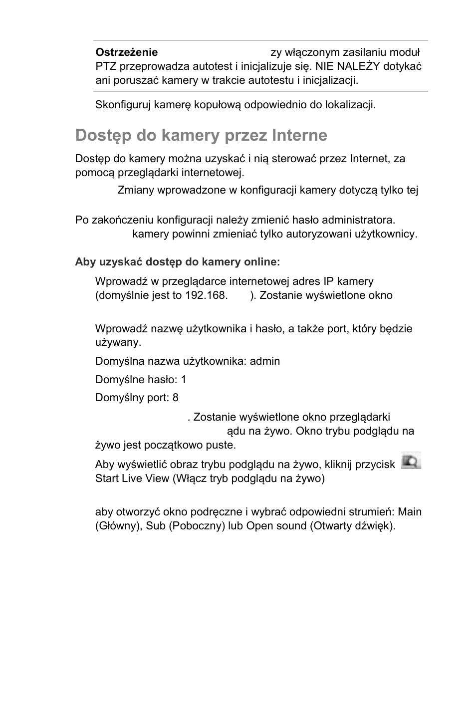 Dostęp do kamery przez internet | Interlogix UltraView IP PTZ 36X Camera Quick Start User Manual | Page 47 / 76
