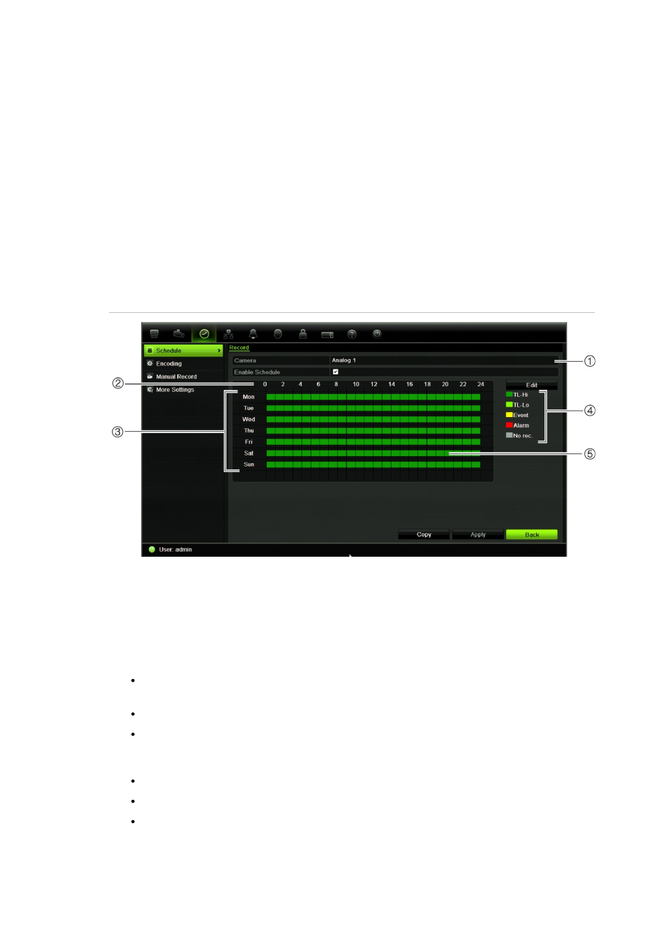 Defining a recording schedule | Interlogix TruVision DVR 12 User Manual User Manual | Page 27 / 160