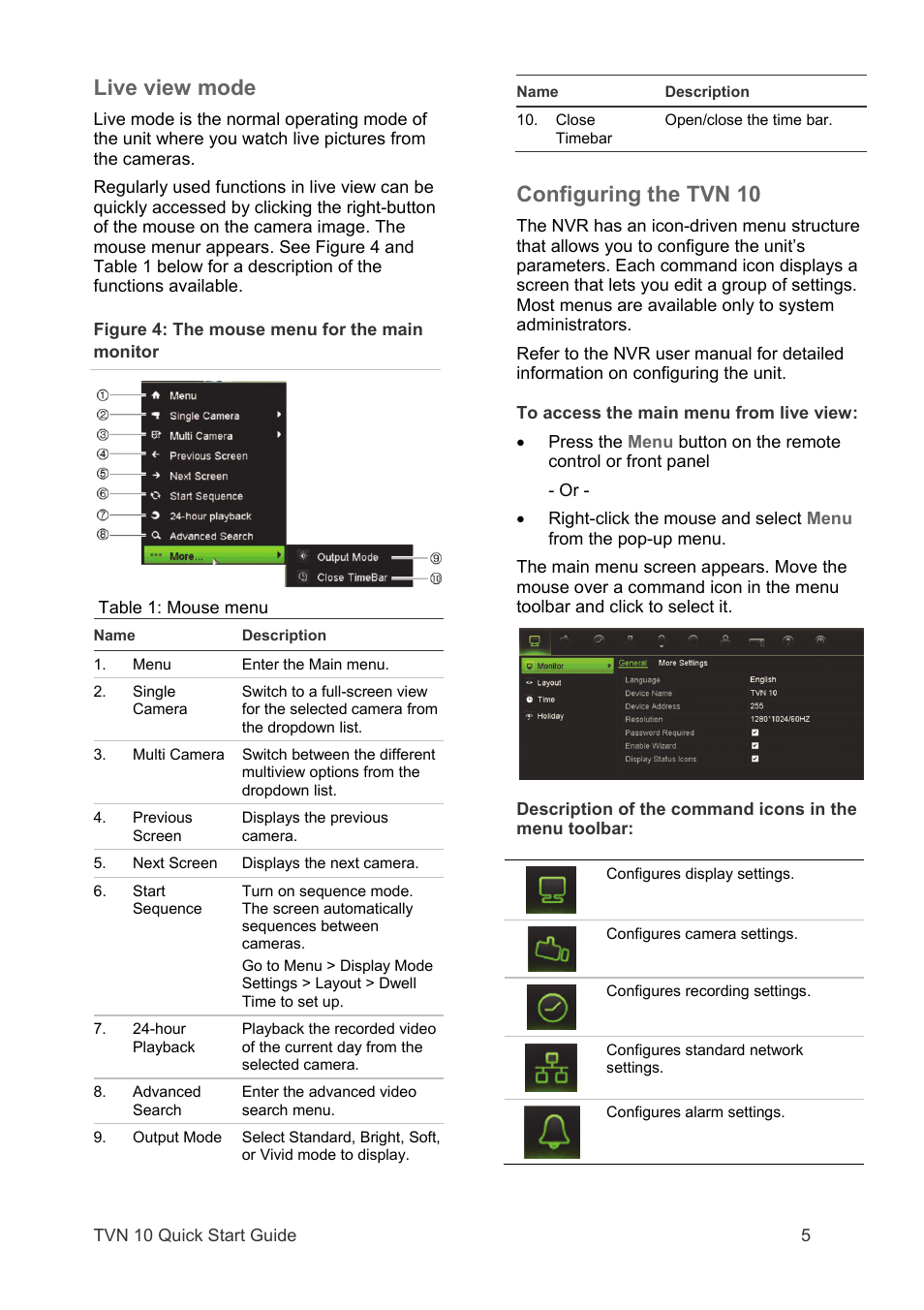 Live view mode, Configuring the tvn 10 | Interlogix TruVision NVR 10 Quick Start User Manual | Page 7 / 8