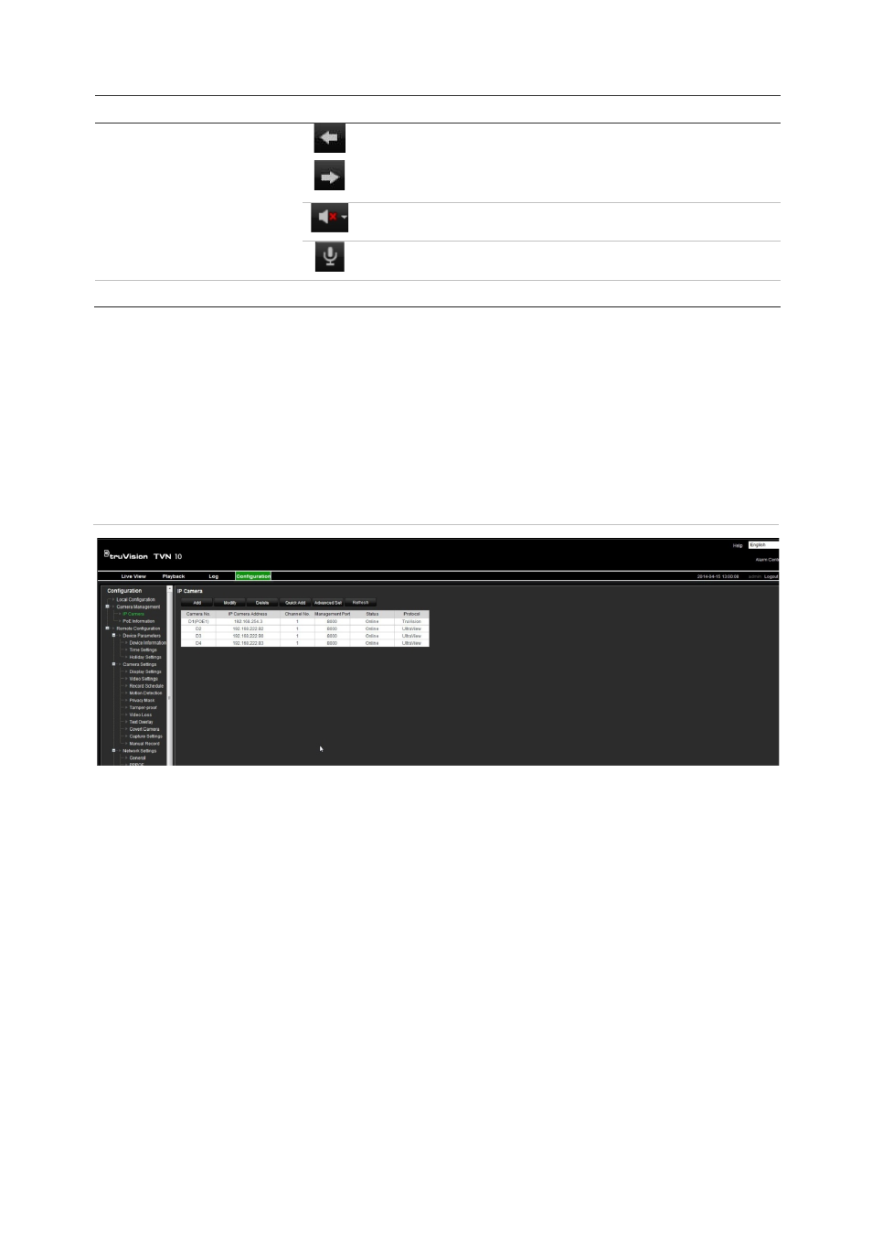 Using the web browser to configure the device, Local configuration, Camera management | Interlogix TruVision NVR 10 User Manual User Manual | Page 130 / 160