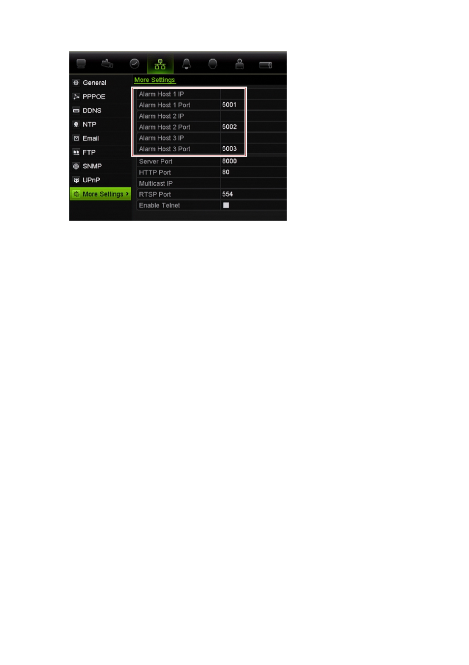 Multicast setup, Server and http ports setup | Interlogix TruVision NVR 10 User Manual User Manual | Page 58 / 160