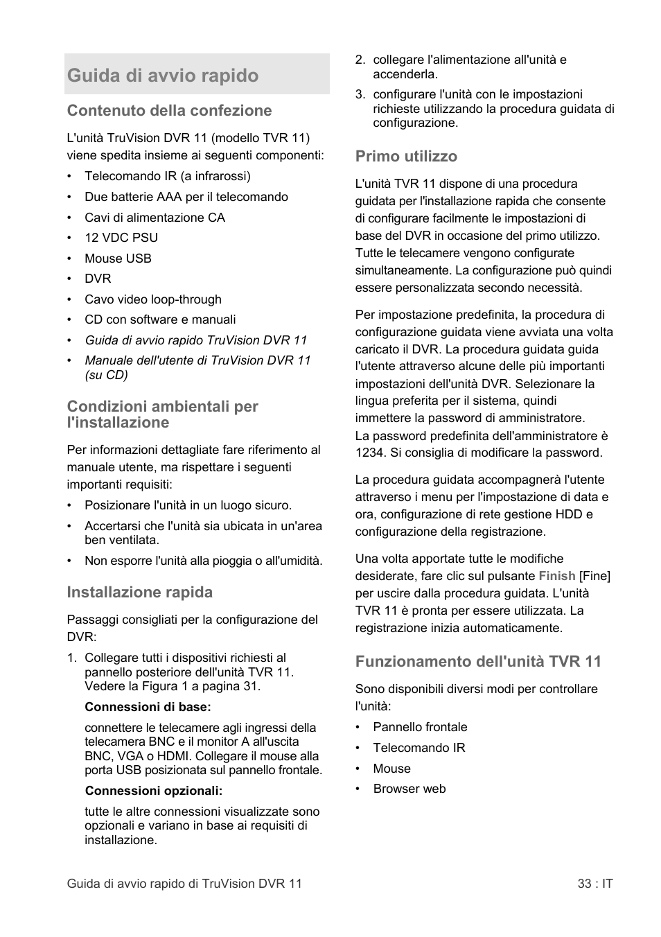 Guida di avvio rapido | Interlogix DVR 11 Quick Start Guide User Manual | Page 33 / 68