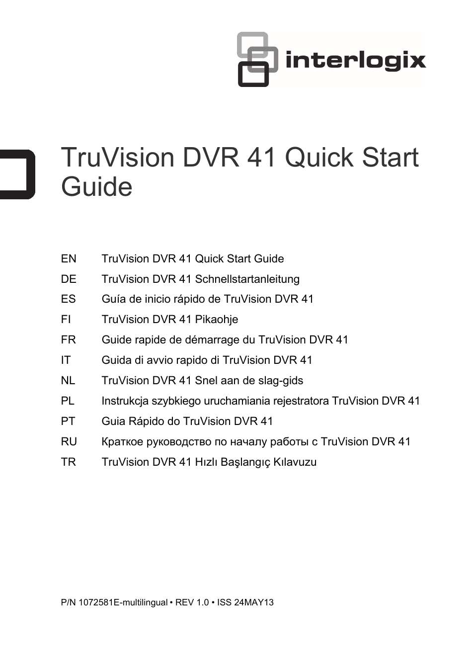 Interlogix DVR 41 Quick Start User Manual | 68 pages