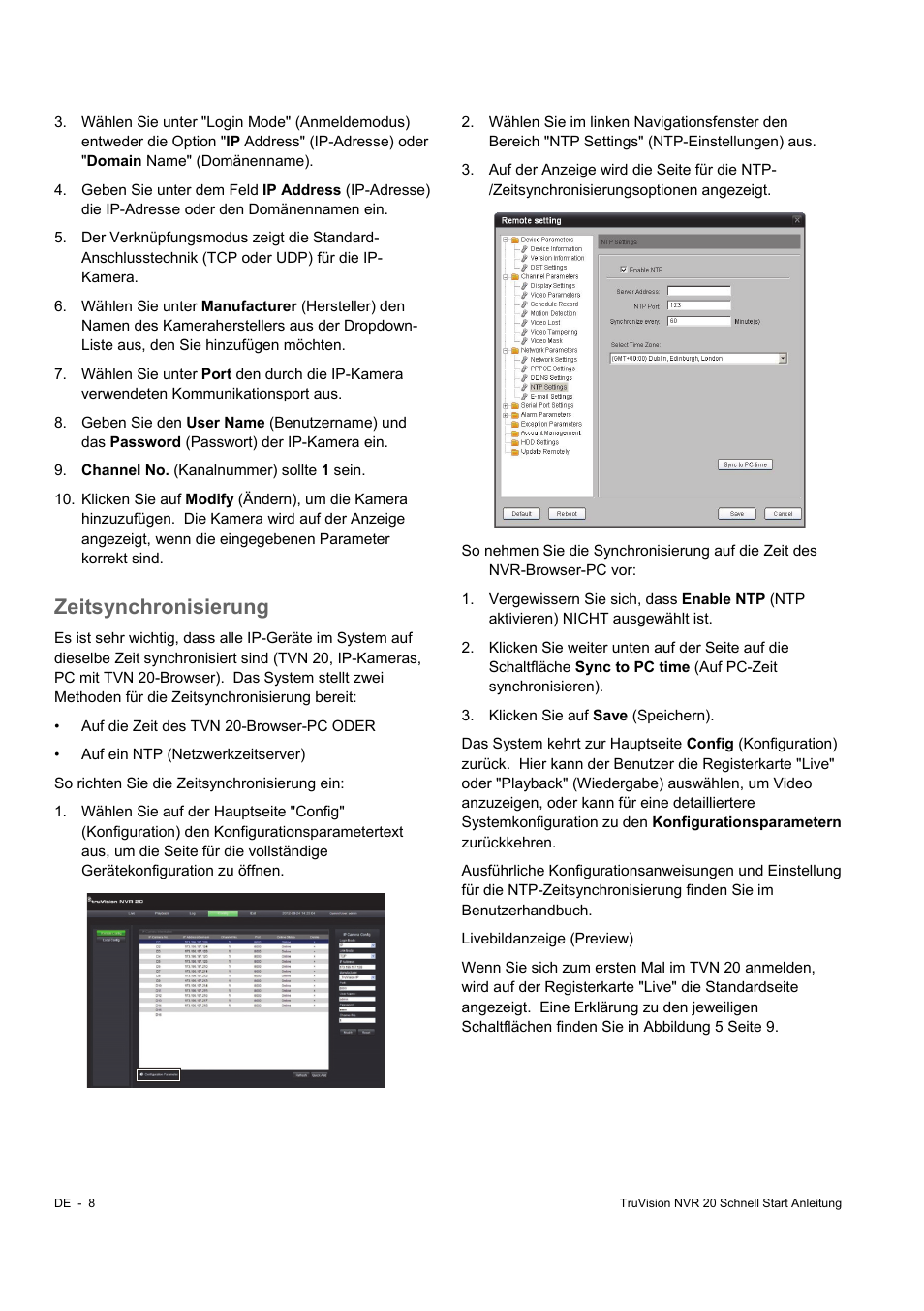 Zeitsynchronisierung | Interlogix NVR 20 Quick Start User Manual | Page 22 / 84