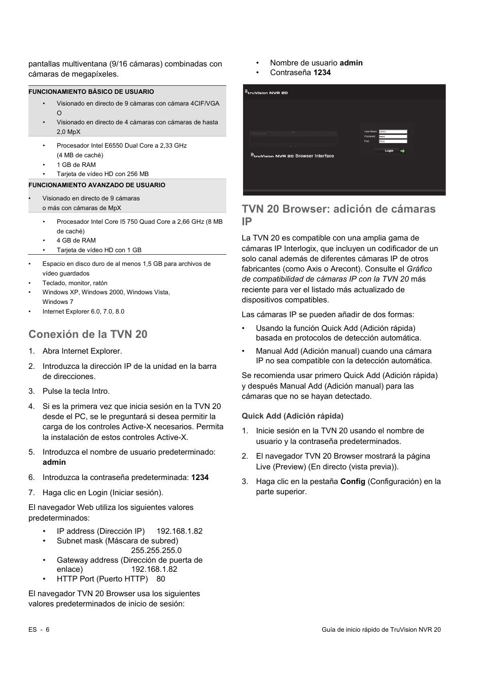 Conexión de la tvn 20, Tvn 20 browser: adición de cámaras ip | Interlogix NVR 20 Quick Start User Manual | Page 34 / 84