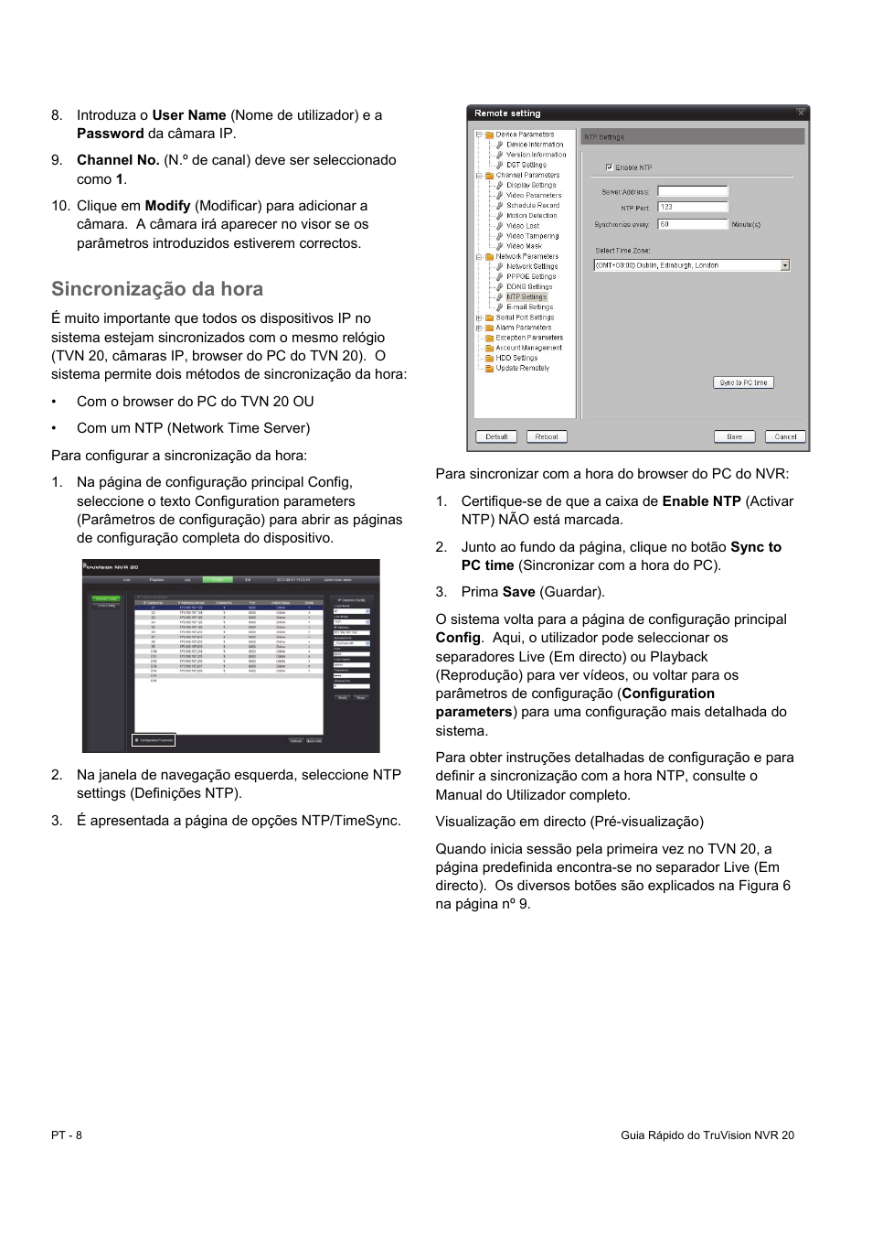 Sincronização da hora | Interlogix NVR 20 Quick Start User Manual | Page 76 / 84