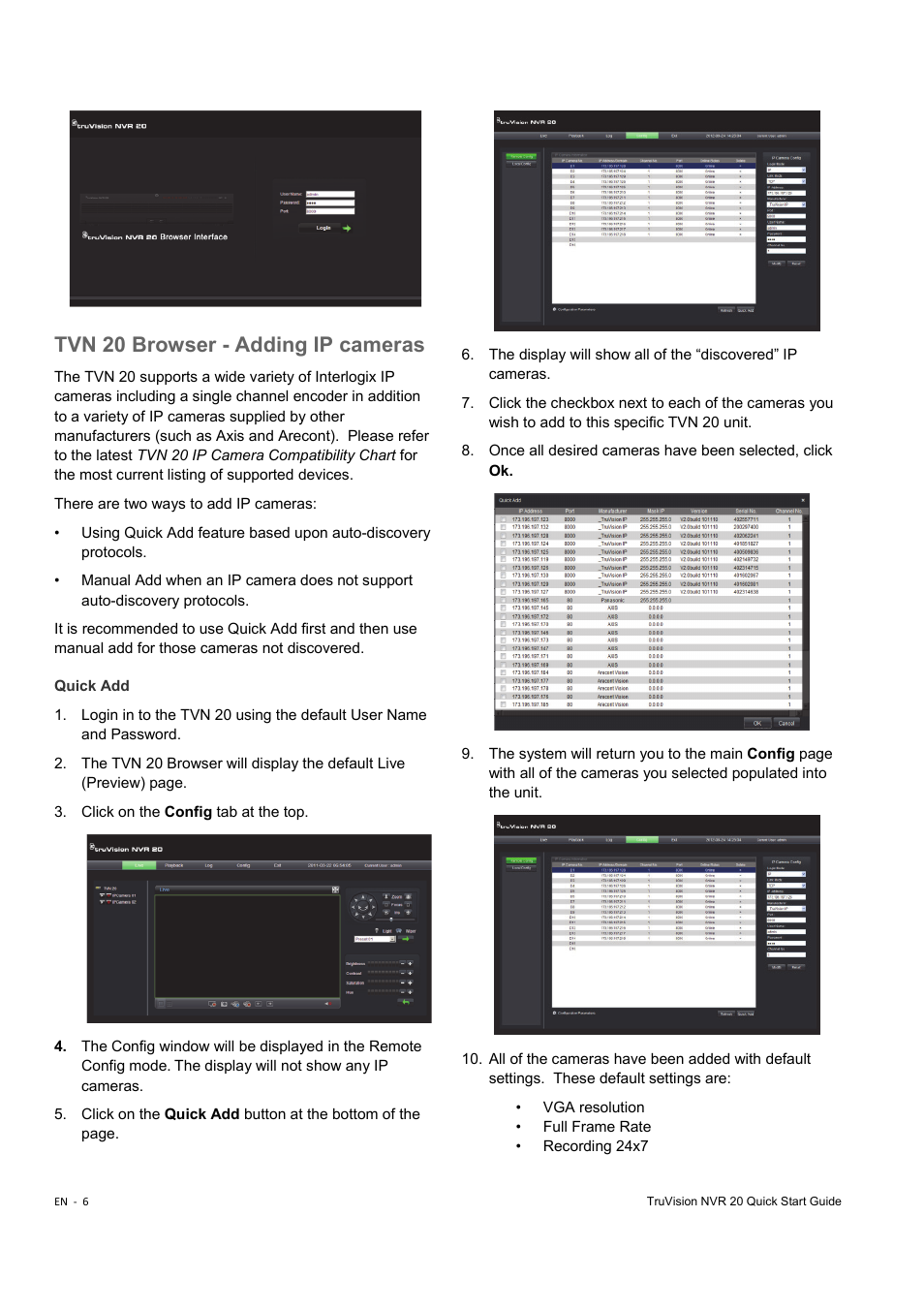 Tvn 20 browser - adding ip cameras | Interlogix NVR 20 Quick Start User Manual | Page 8 / 84