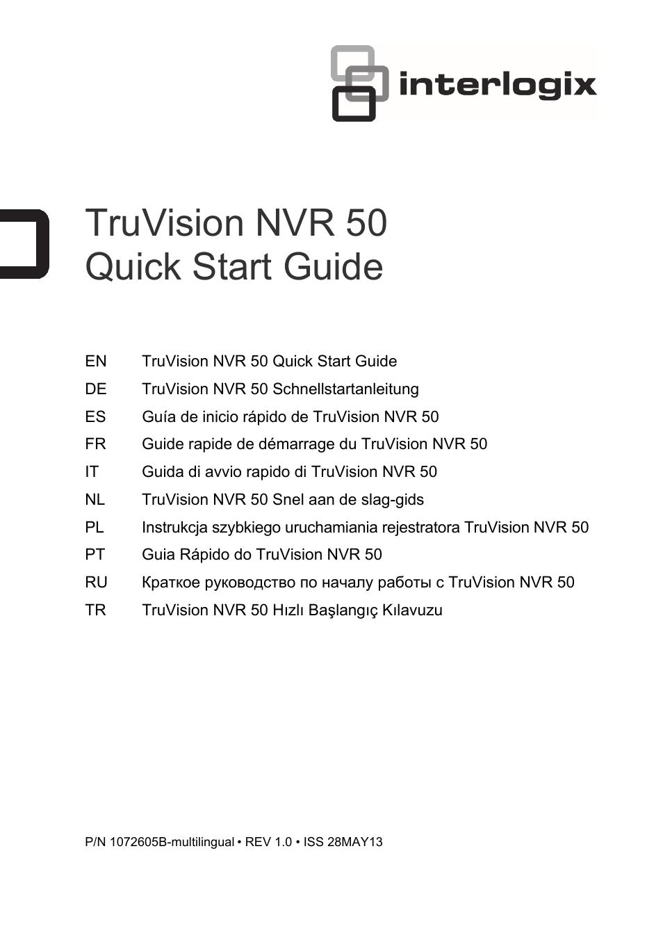 Interlogix NVR 50 Quick Start User Manual | 64 pages
