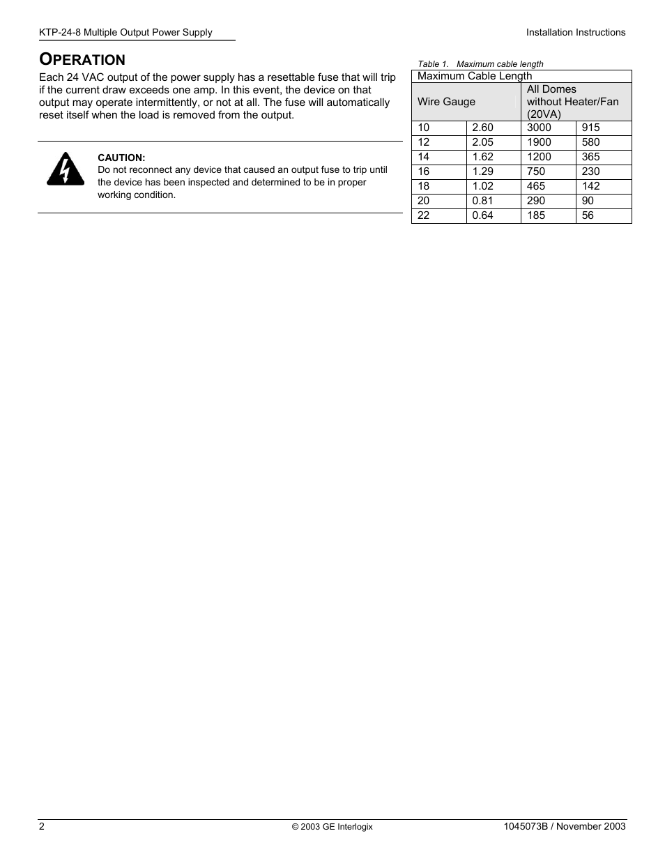 Operation, Peration | Interlogix KTP-24-8 User Manual | Page 2 / 2