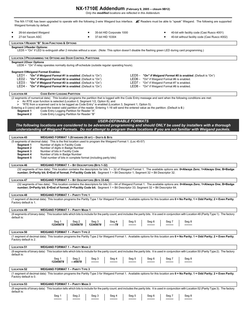 Interlogix NX-1710E Addendum User Manual | 9 pages