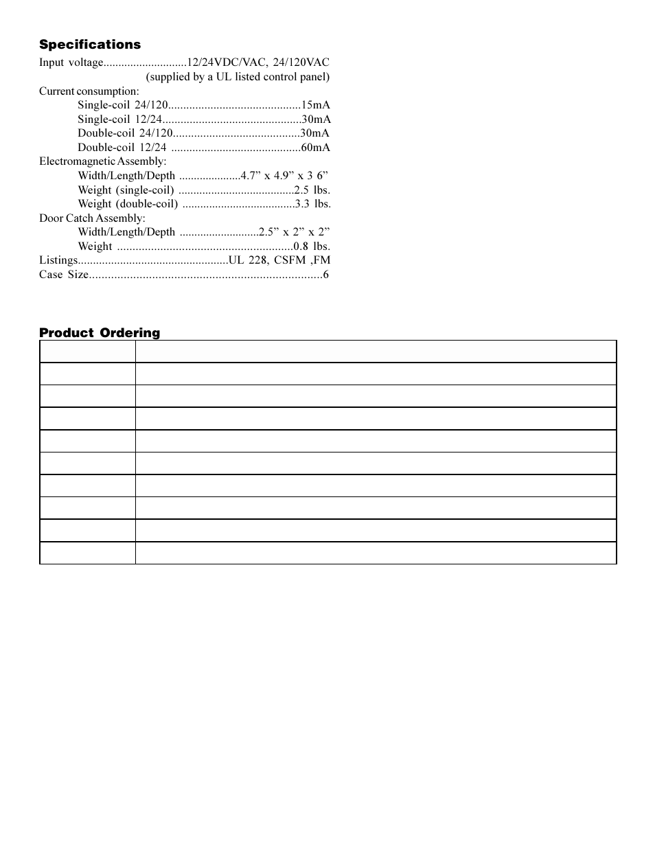 Specifications, Product ordering | Interlogix ESL DH Series User Manual | Page 3 / 4