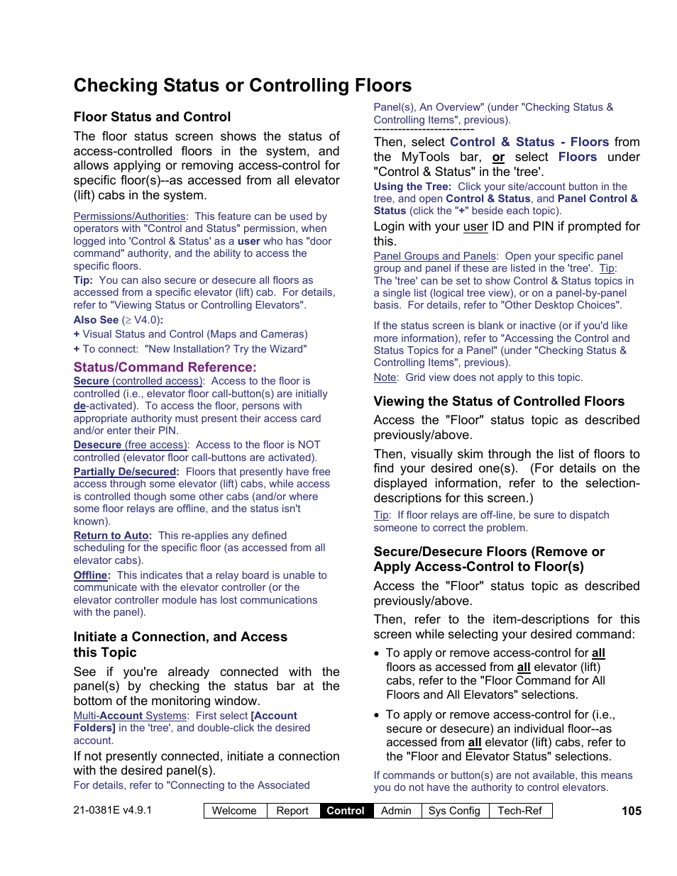 Checking status or controlling floors | Interlogix VEREX Director User Manual | Page 113 / 383