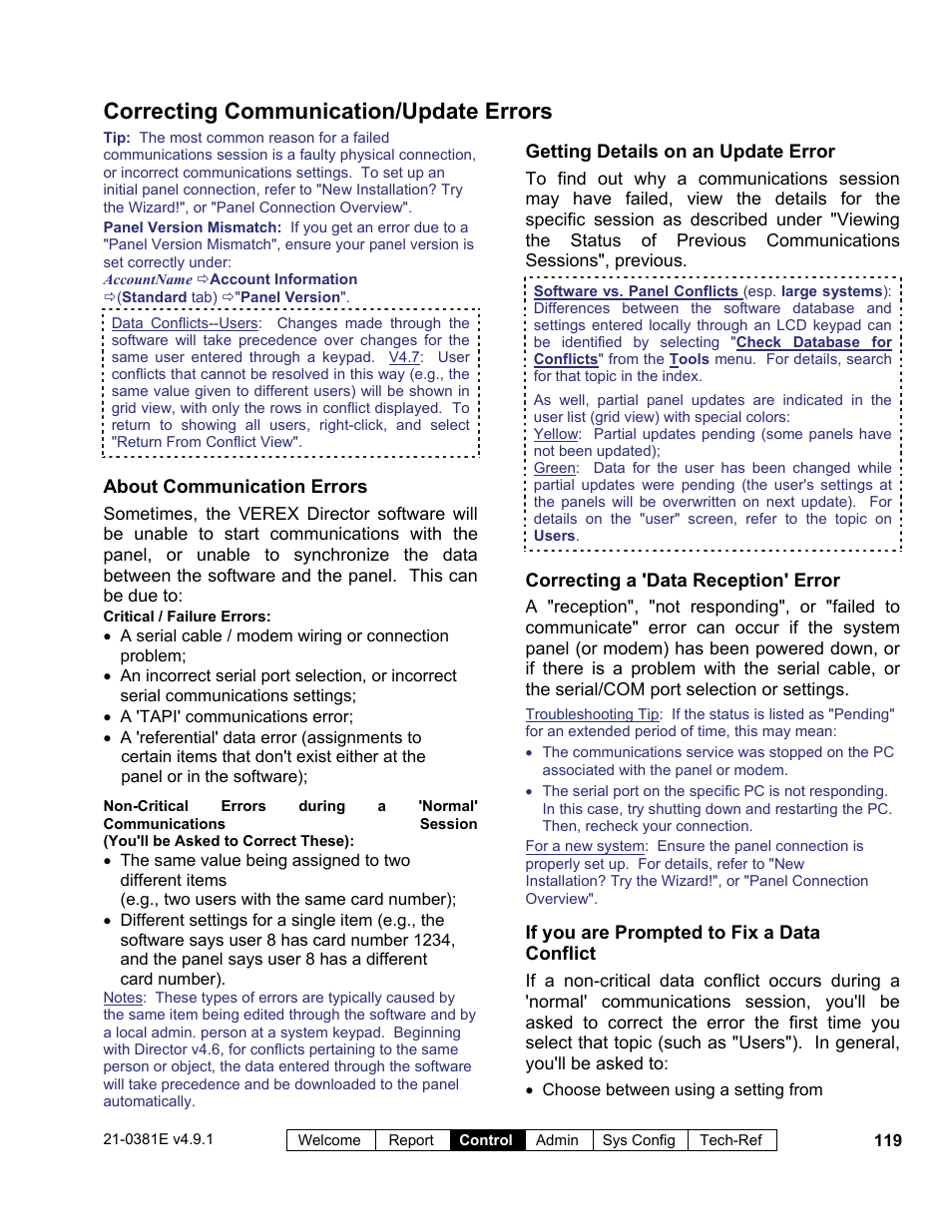 Correcting communication/update errors | Interlogix VEREX Director User Manual | Page 127 / 383