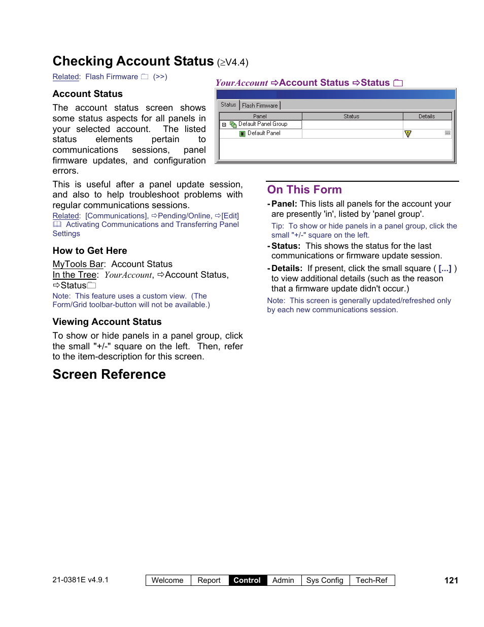 Screen reference, Checking account status, On this form | Interlogix VEREX Director User Manual | Page 129 / 383