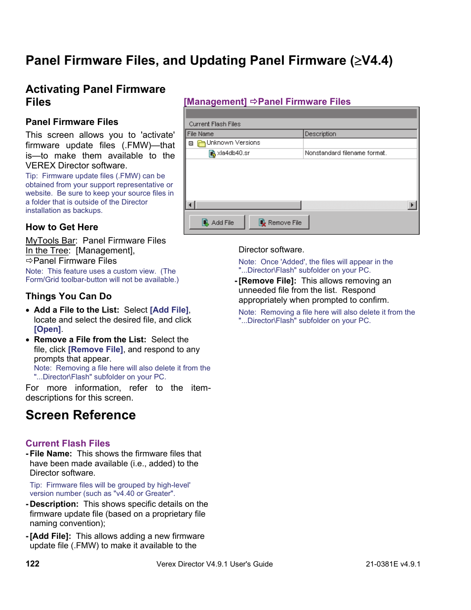 Screen reference, Activating panel firmware files | Interlogix VEREX Director User Manual | Page 130 / 383