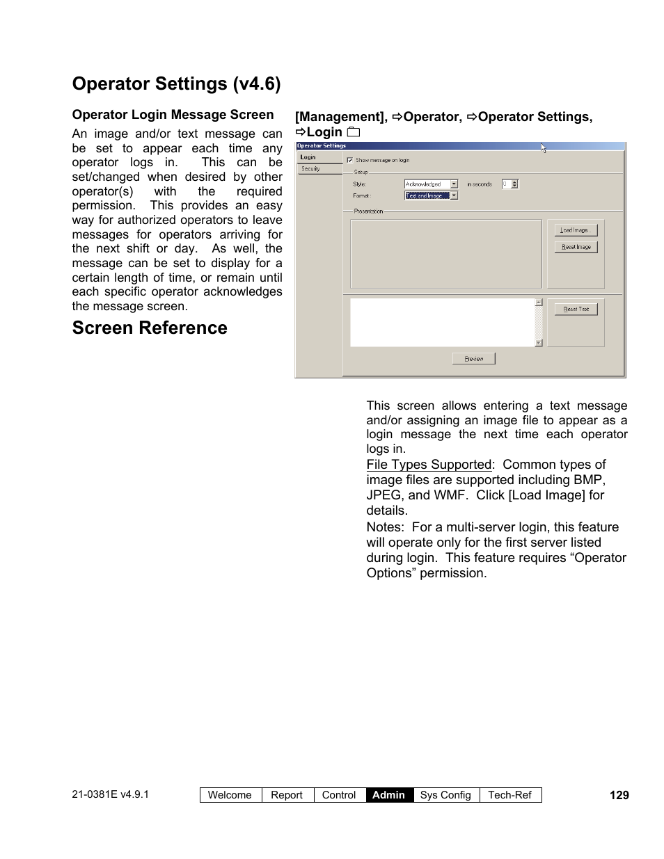 Screen reference, Operator settings (v4.6) | Interlogix VEREX Director User Manual | Page 137 / 383