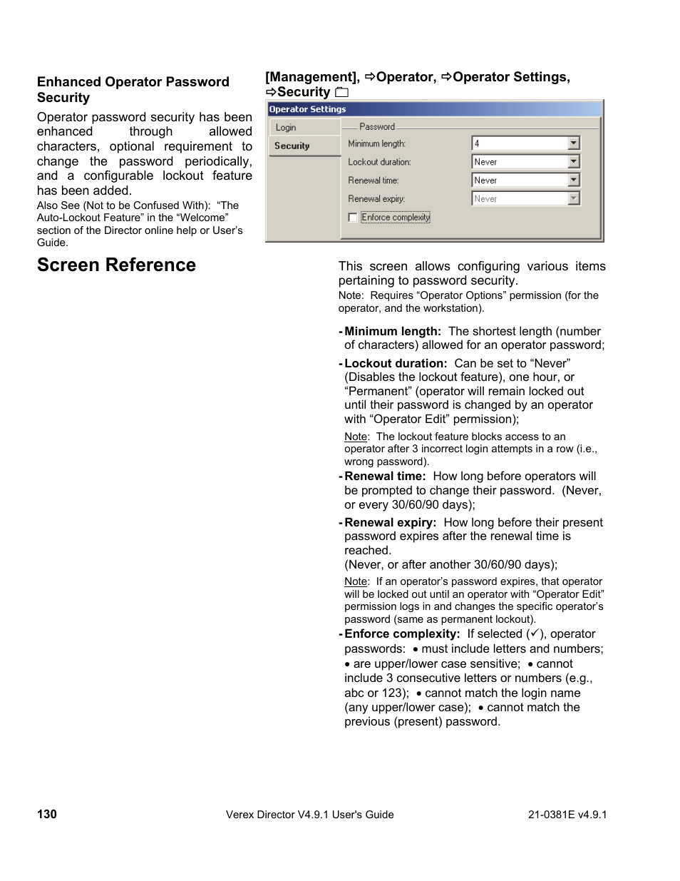 Screen reference | Interlogix VEREX Director User Manual | Page 138 / 383