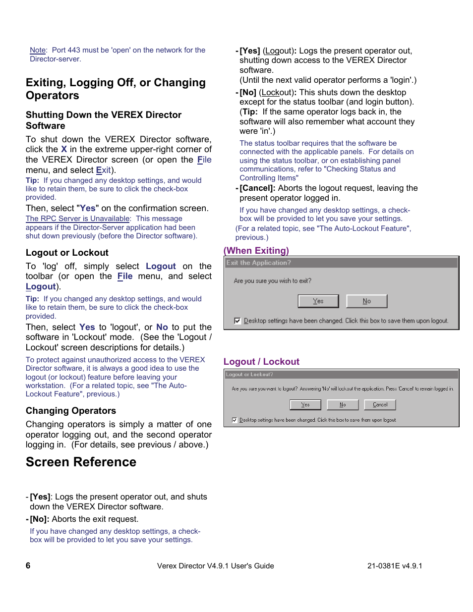 Screen reference, Exiting, logging off, or changing operators | Interlogix VEREX Director User Manual | Page 14 / 383