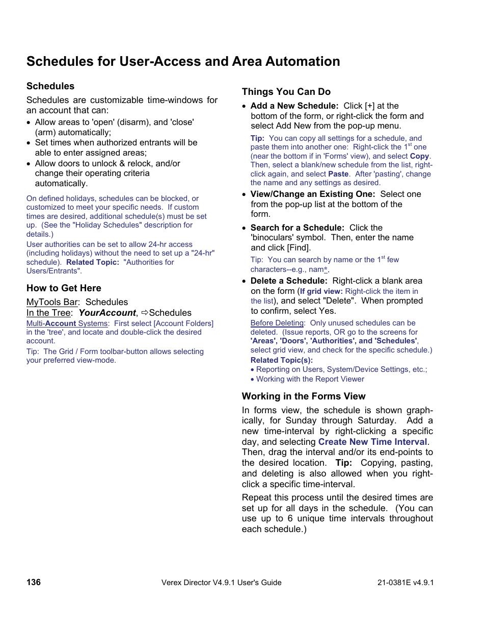 Schedules for user-access and area automation | Interlogix VEREX Director User Manual | Page 144 / 383