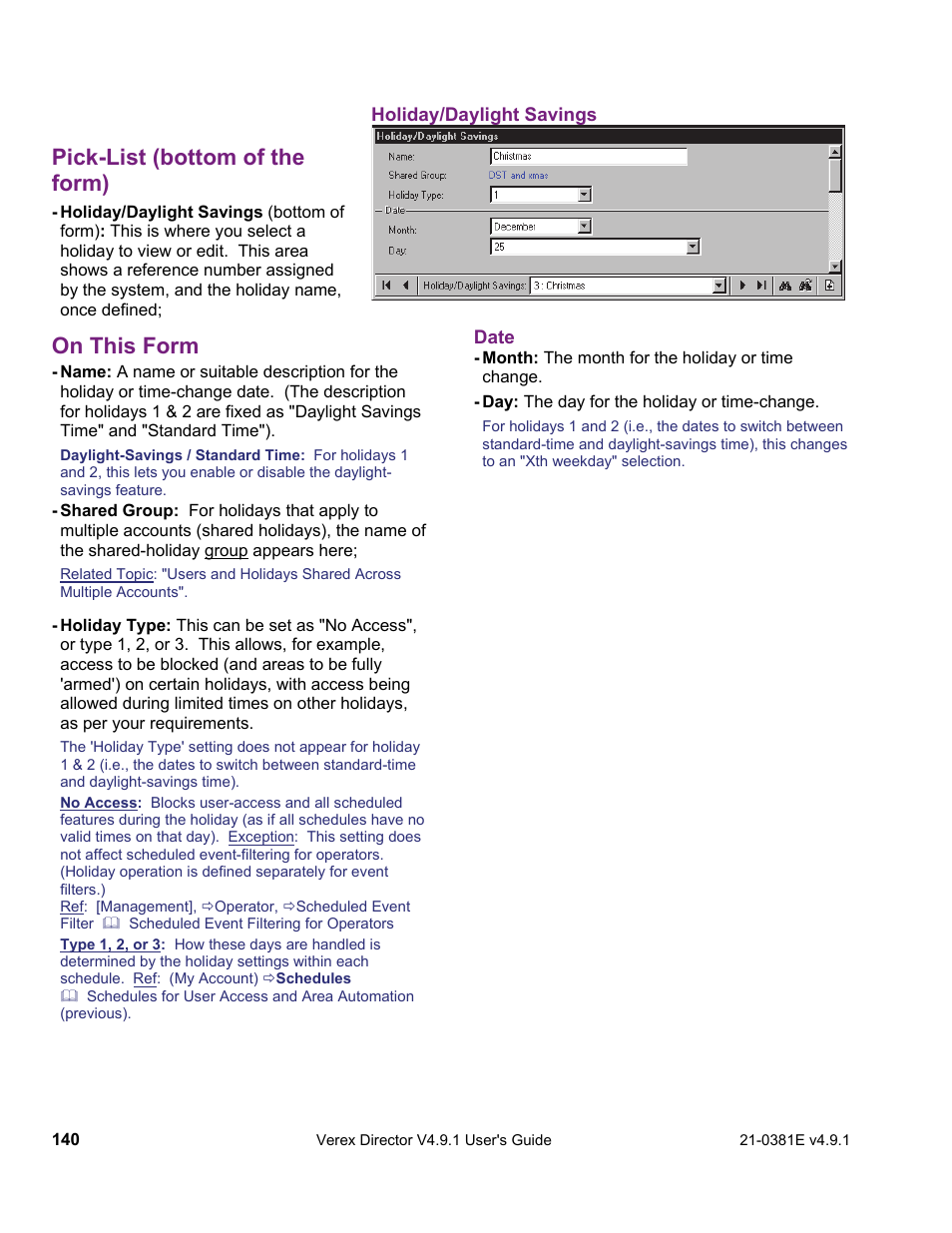 Pick-list (bottom of the form), On this form | Interlogix VEREX Director User Manual | Page 148 / 383