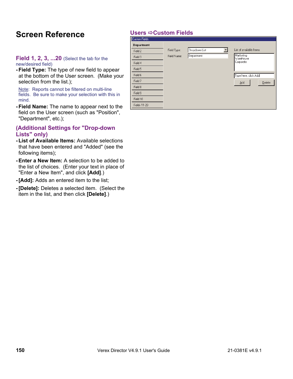 Screen reference | Interlogix VEREX Director User Manual | Page 158 / 383