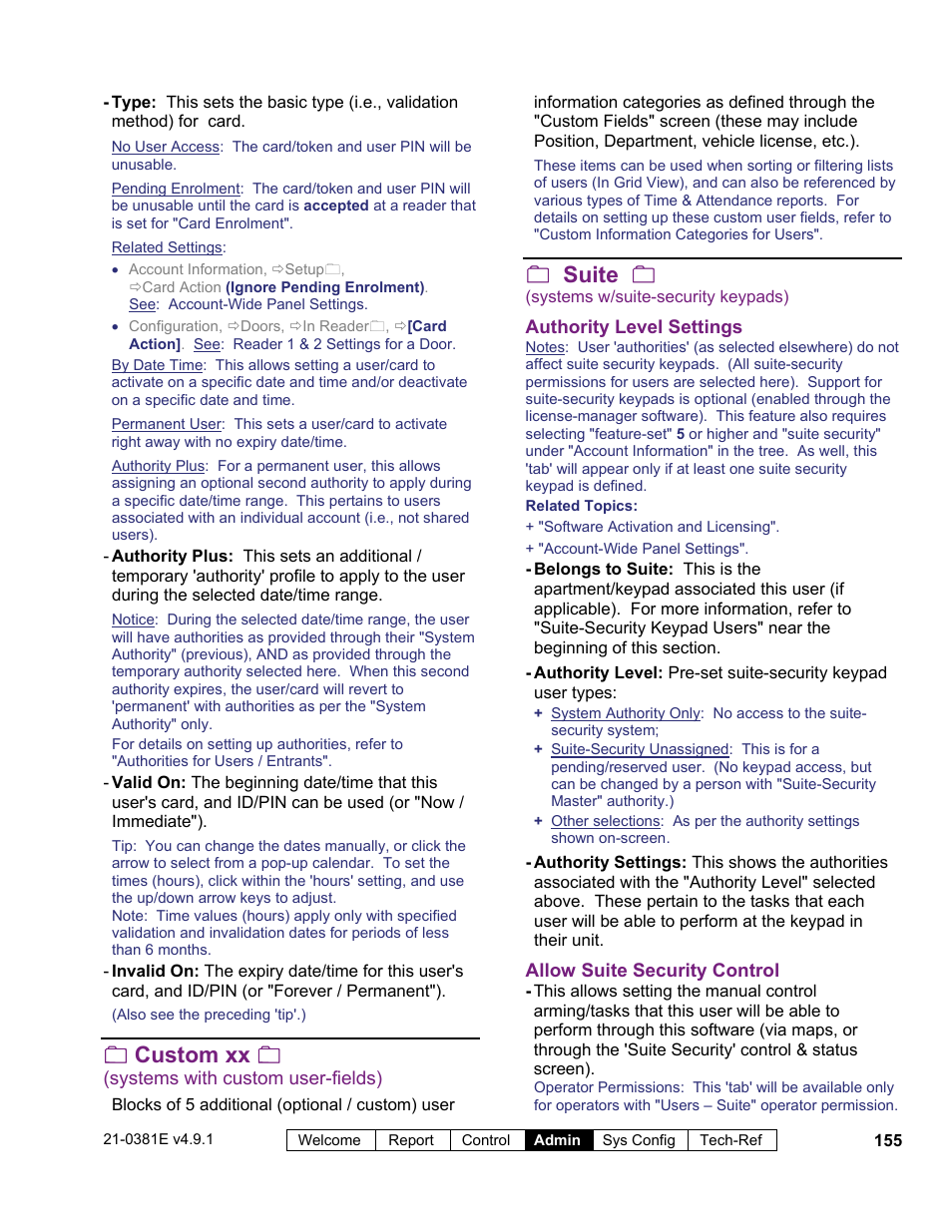 Custom xx, Suite | Interlogix VEREX Director User Manual | Page 163 / 383