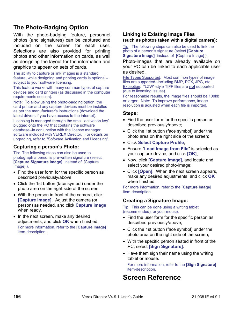 Screen reference, The photo-badging option | Interlogix VEREX Director User Manual | Page 164 / 383