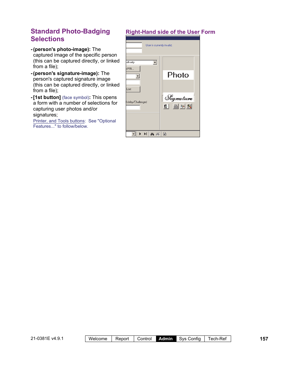 Standard photo-badging selections | Interlogix VEREX Director User Manual | Page 165 / 383