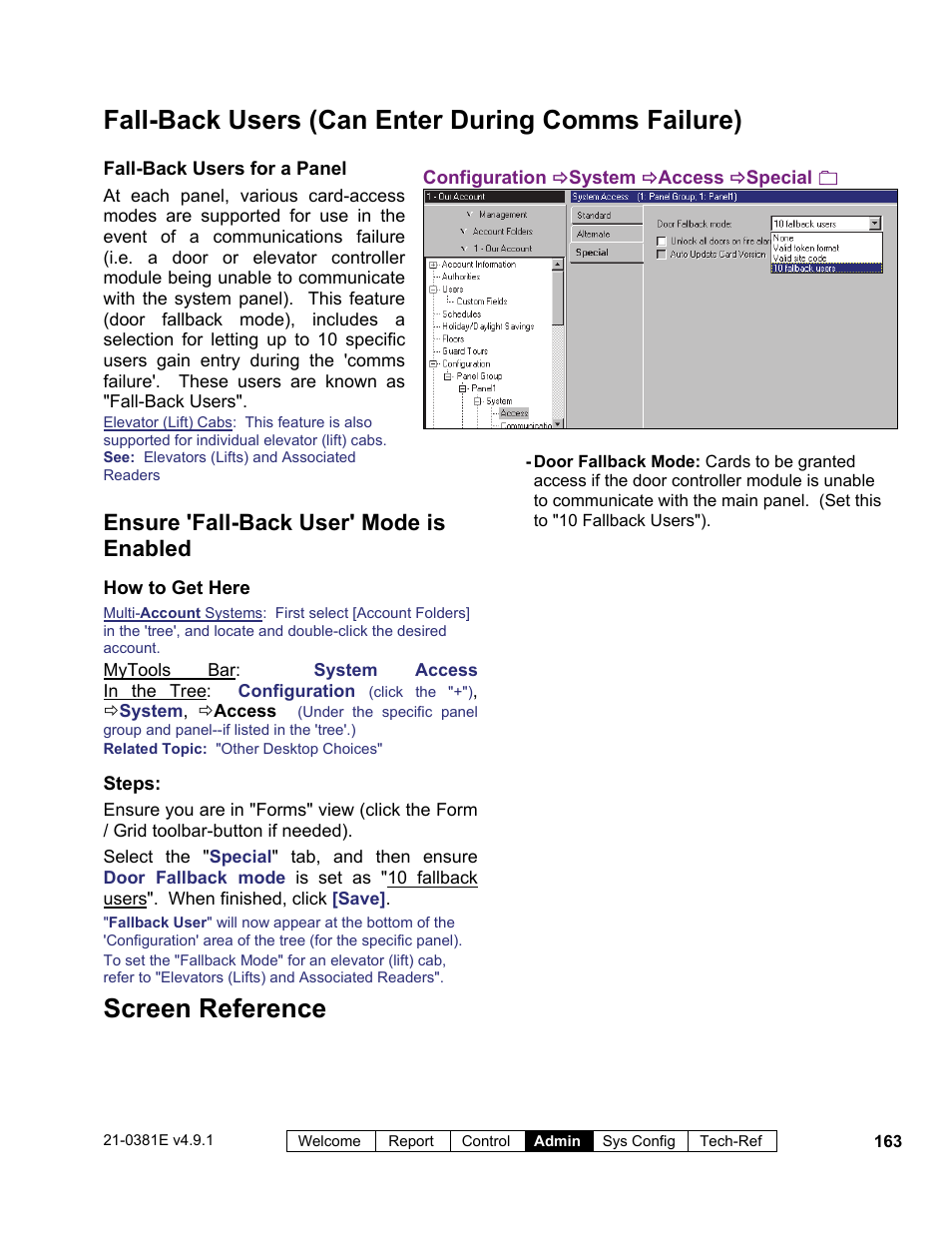 Screen reference, Fall-back users (can enter during comms failure), Ensure 'fall-back user' mode is enabled | Interlogix VEREX Director User Manual | Page 171 / 383