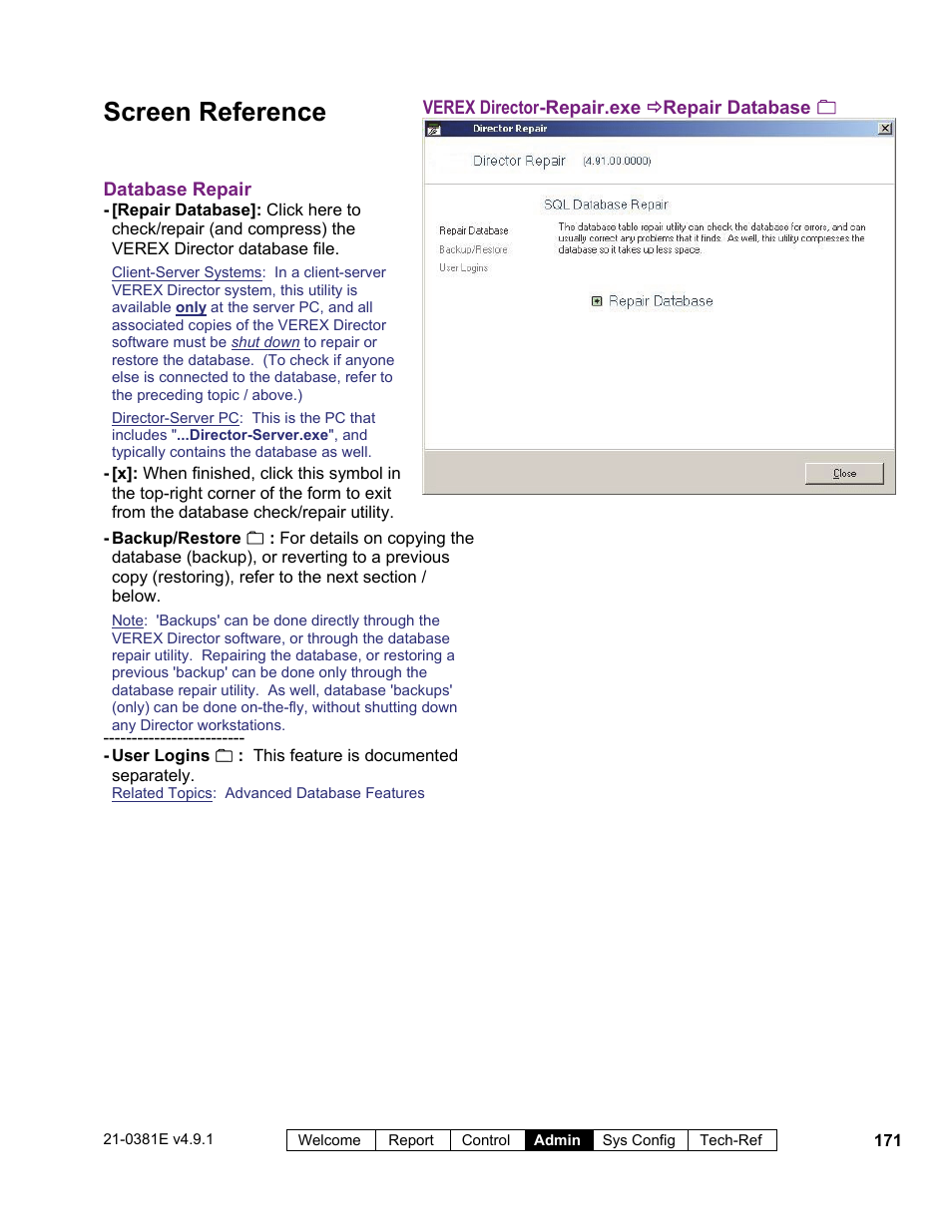 Screen reference | Interlogix VEREX Director User Manual | Page 179 / 383