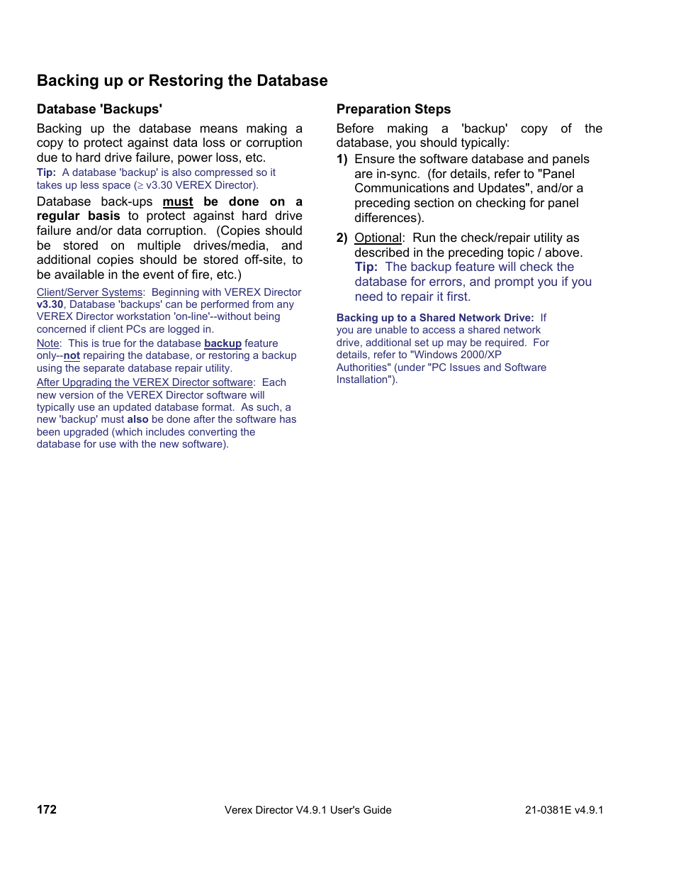 Backing up or restoring the database | Interlogix VEREX Director User Manual | Page 180 / 383