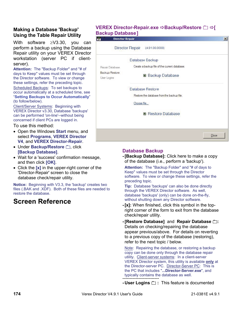 Screen reference | Interlogix VEREX Director User Manual | Page 182 / 383