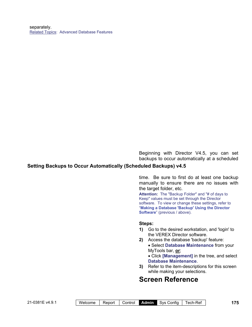 Screen reference | Interlogix VEREX Director User Manual | Page 183 / 383