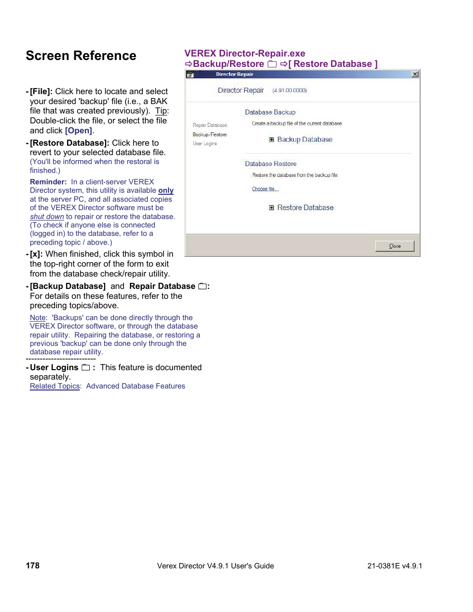 Screen reference | Interlogix VEREX Director User Manual | Page 186 / 383