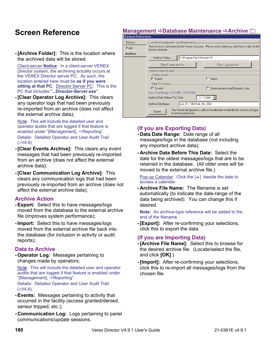 Screen reference | Interlogix VEREX Director User Manual | Page 188 / 383