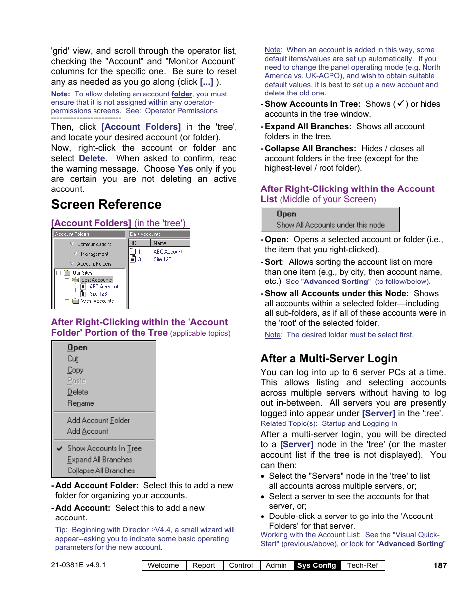 Screen reference, After a multi-server login | Interlogix VEREX Director User Manual | Page 195 / 383