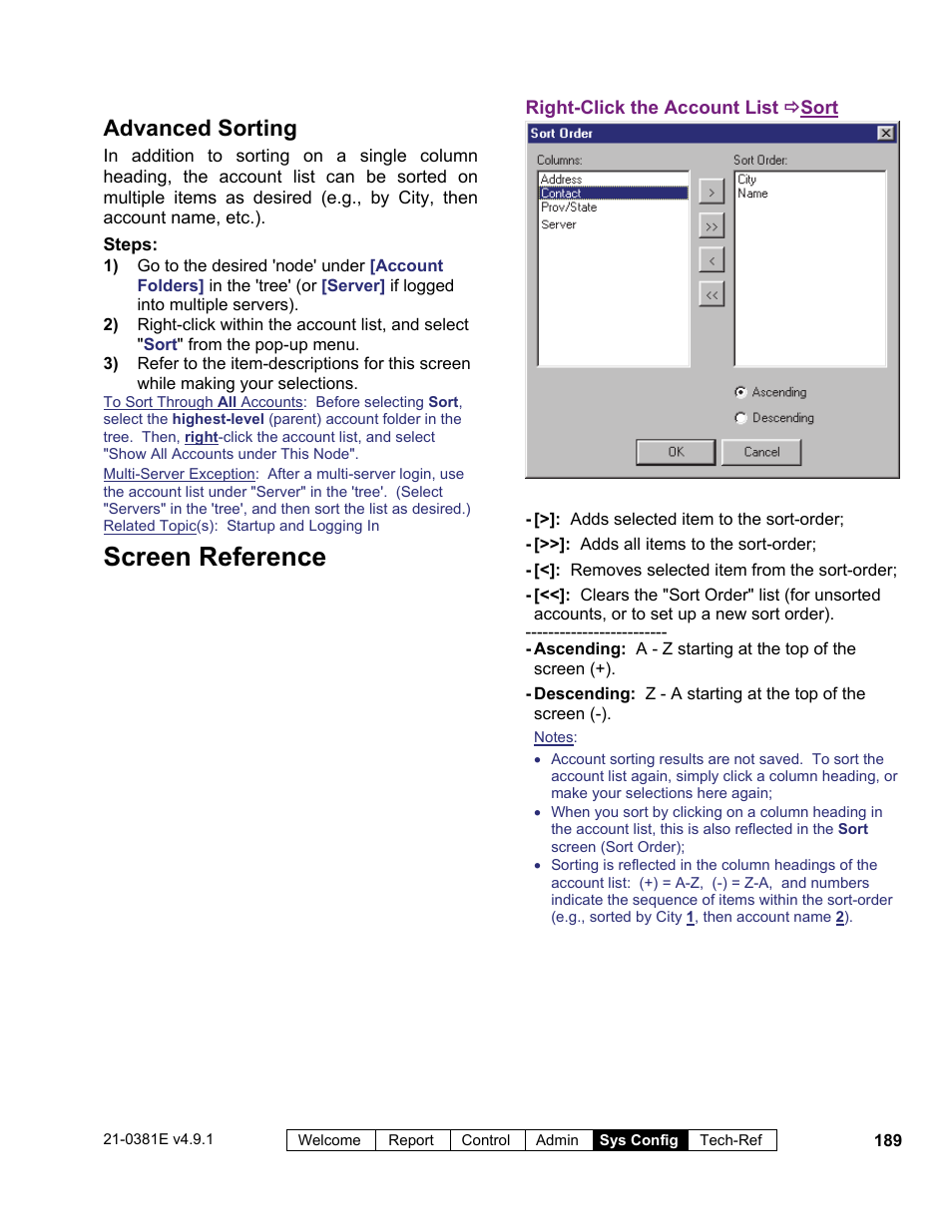 Screen reference, Advanced sorting | Interlogix VEREX Director User Manual | Page 197 / 383