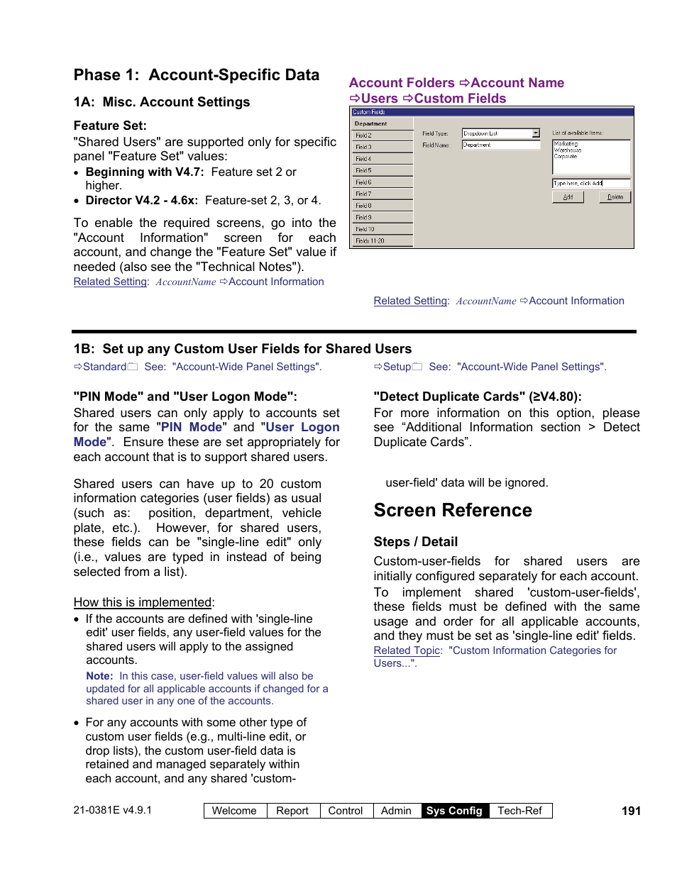 Screen reference, Phase 1: account-specific data | Interlogix VEREX Director User Manual | Page 199 / 383