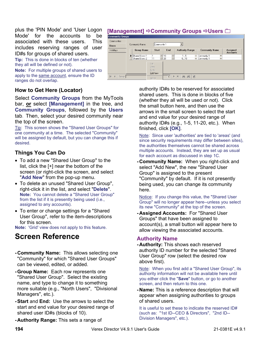 Screen reference | Interlogix VEREX Director User Manual | Page 202 / 383