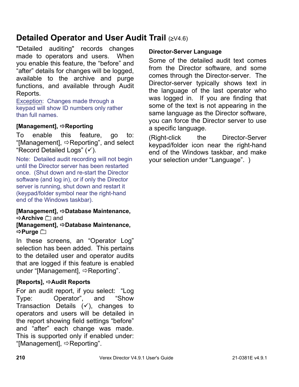 Detailed operator and user audit trail | Interlogix VEREX Director User Manual | Page 218 / 383