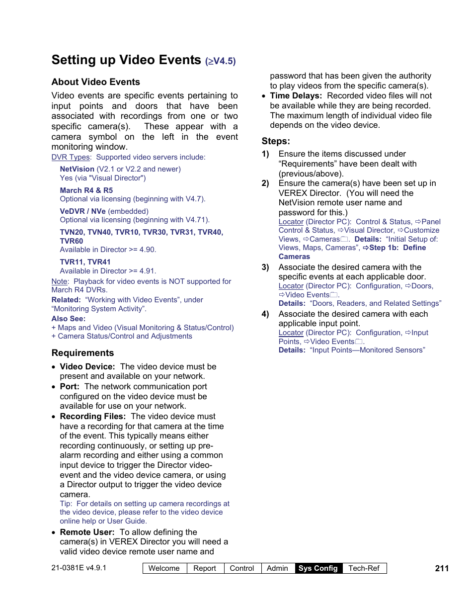 Setting up video events | Interlogix VEREX Director User Manual | Page 219 / 383