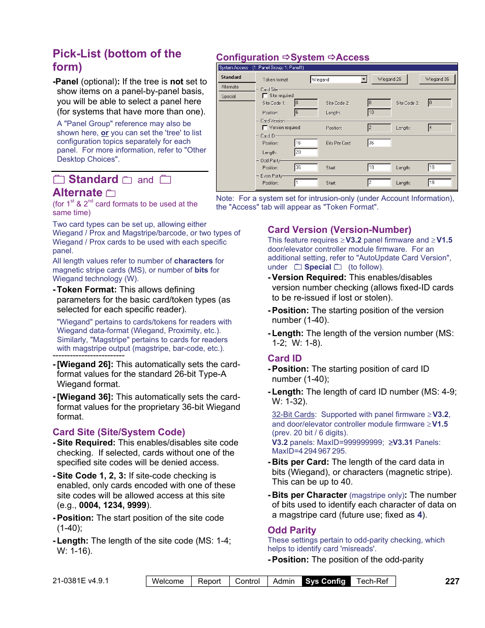 Pick-list (bottom of the form), Standard, Alternate | Interlogix VEREX Director User Manual | Page 235 / 383