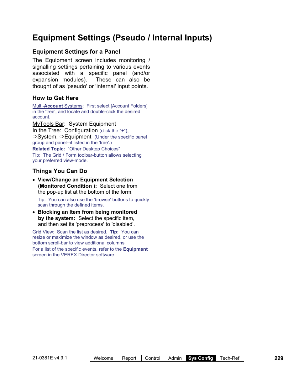 Equipment settings (pseudo / internal inputs) | Interlogix VEREX Director User Manual | Page 237 / 383