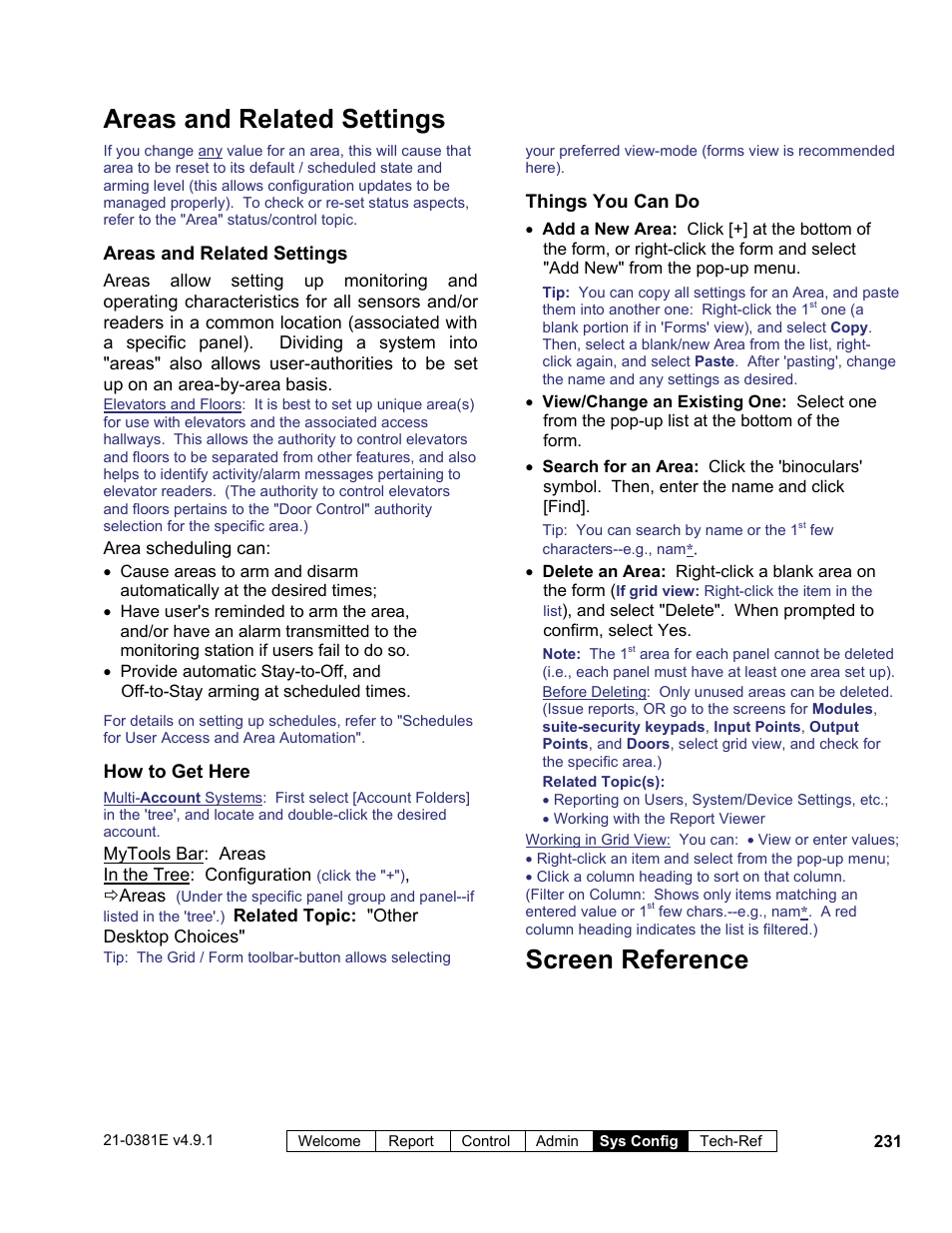 Screen reference areas and related settings | Interlogix VEREX Director User Manual | Page 239 / 383