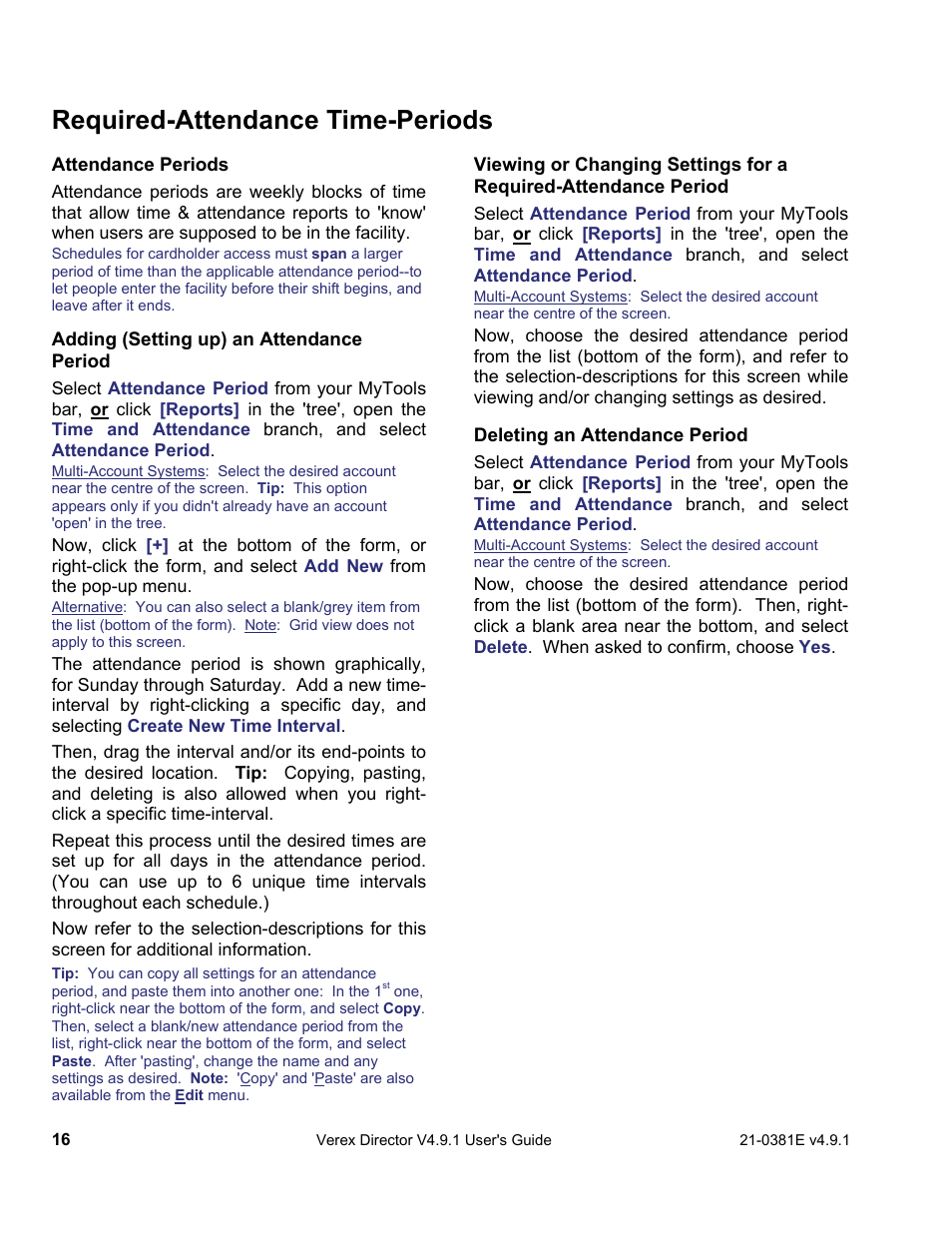 Required-attendance time-periods | Interlogix VEREX Director User Manual | Page 24 / 383